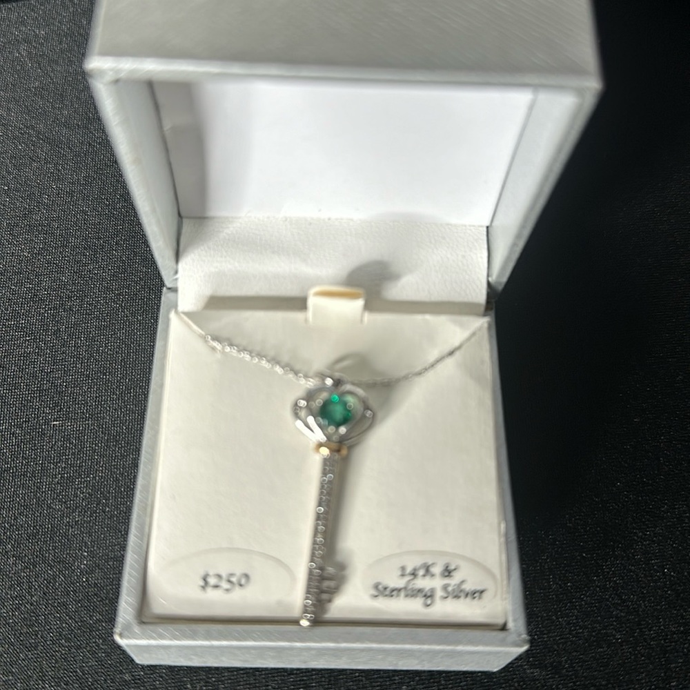 Sterling silver key necklace emerald
